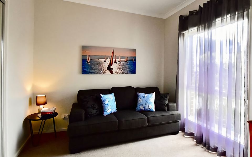 Room with Double fold out couch.